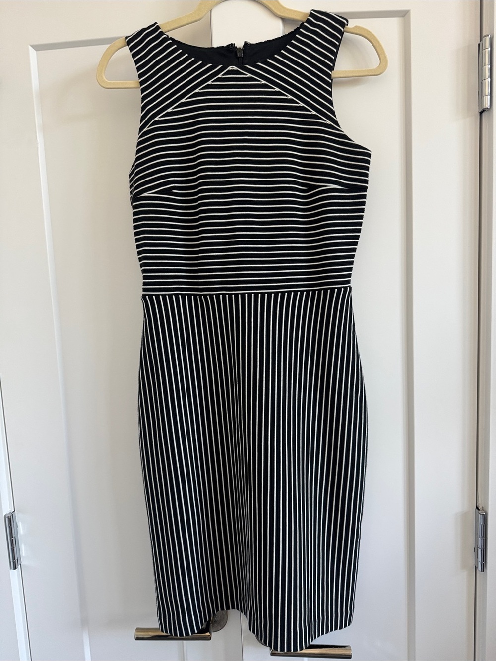 Banana Republic Black & White Striped Sleeveless Fit-and-Flare Dress